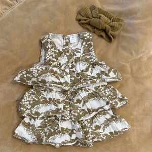 kate quinn White and Olive Floral Ruffle Dress with Olive Headband